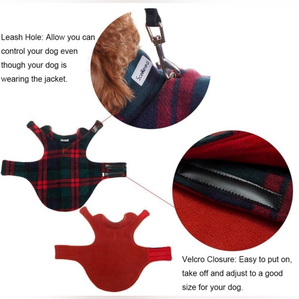 NWT SCENEREAL Dog Winter Clothes Reversible Jacket plaid or solid Size XS - Picture 6 of 13